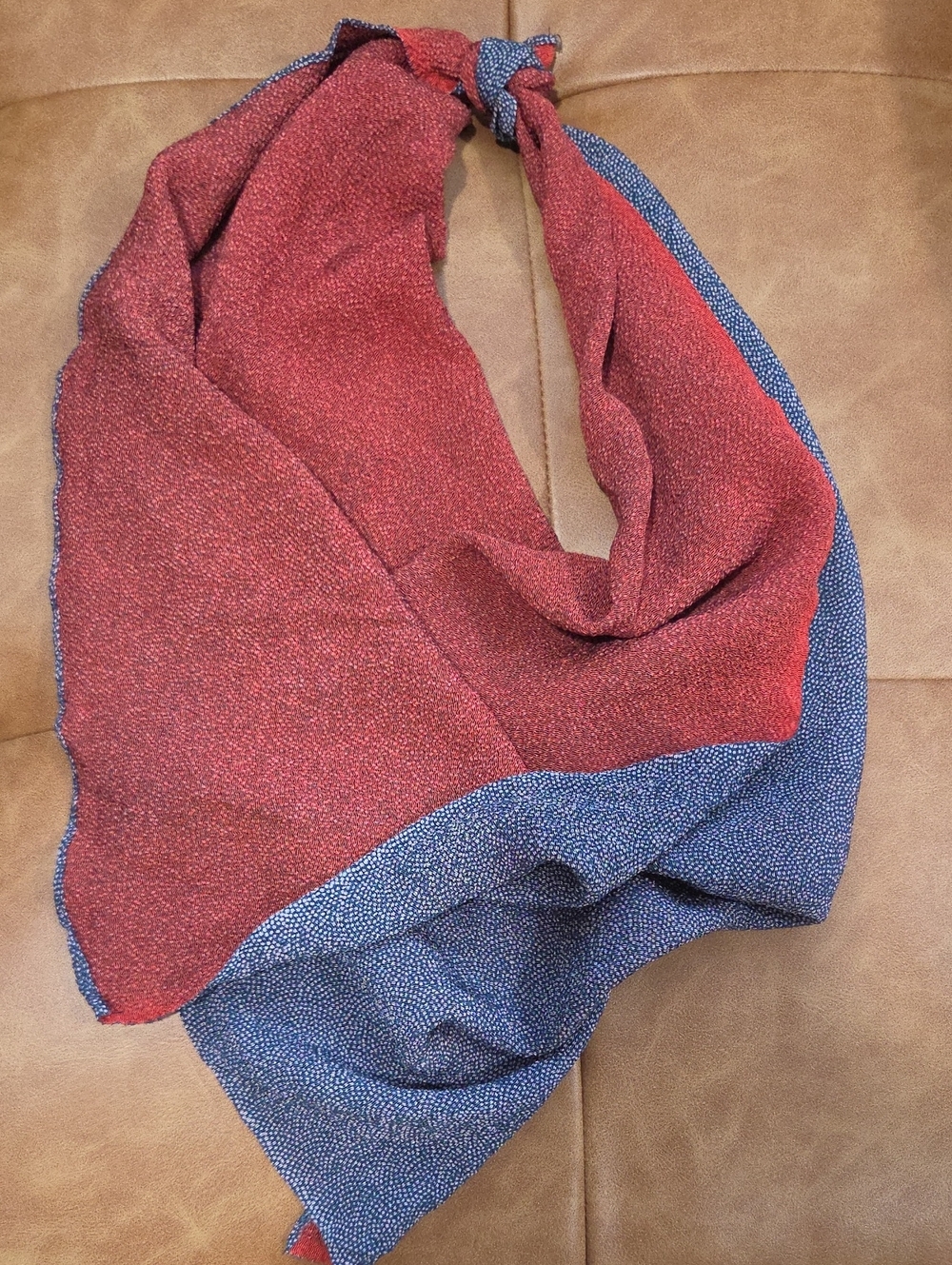 100 % Japanese Silk Two-Tone Red and Blue Lightweight  Scarf